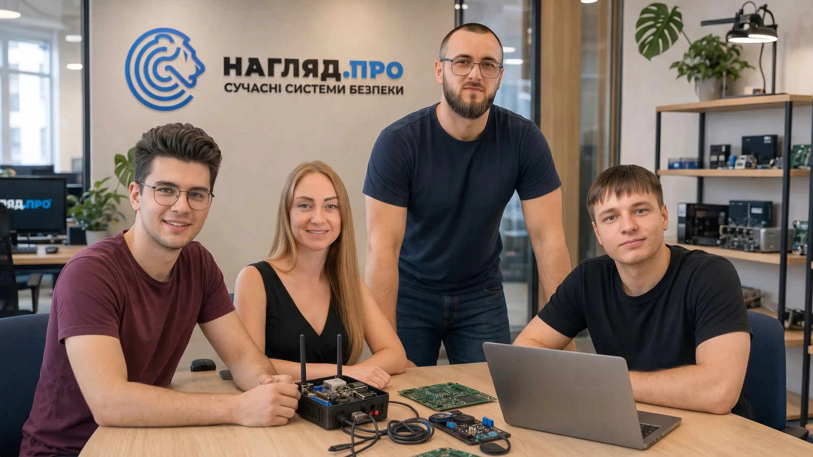 Команда NPC в офісі за роботою над платами та контролерами