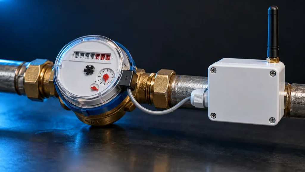 Лічильник води, підключений імпульсним виходом до радіомодема LoRaWAN